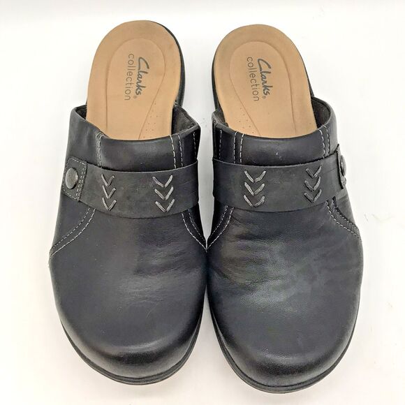 Clarks Collection Laurieann Ella Clogs Women's 9W Black Leather Slip-On Shoes - Picture 5 of 12